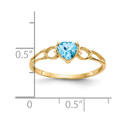 14k 5mm Heart Blue Topaz Birthstone Ring