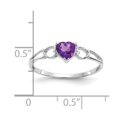14k White Gold 5mm Heart Amethyst Birthstone Ring
