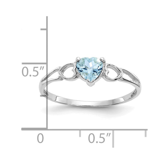 14k White Gold 5mm Heart Aquamarine Birthstone Ring