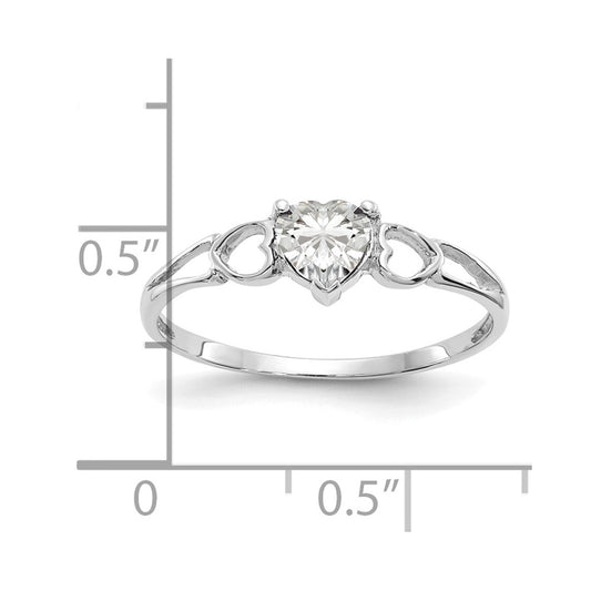 14k White Gold 5mm Heart White Topaz Birthstone Ring