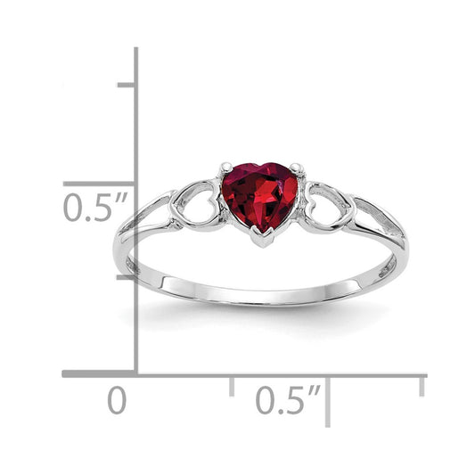 14k White Gold 5mm Heart Rhodolite Garnet Birthstone Ring