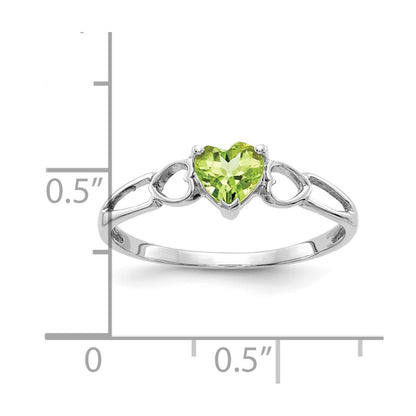 14k White Gold 5mm Heart Peridot Birthstone Ring