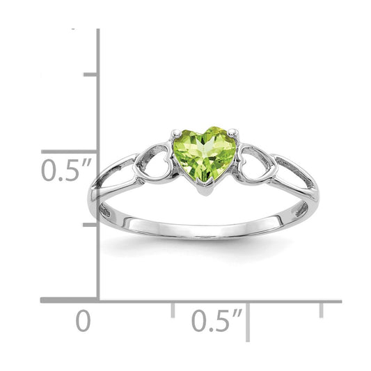 14k White Gold 5mm Heart Peridot Birthstone Ring