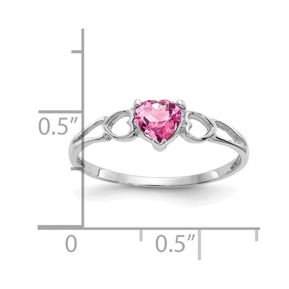 14k White Gold 5mm Heart Pink Tourmaline Birthstone Ring