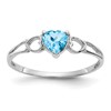 14k White Gold 5mm Heart Blue Topaz Birthstone Ring