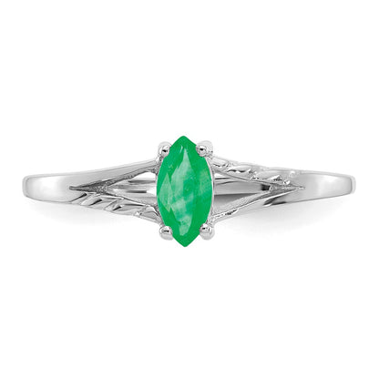 14k White Gold 6x3 Marquise Emerald Birthstone Ring