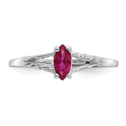14k White Gold 6x3 Marquise Ruby Birthstone Ring