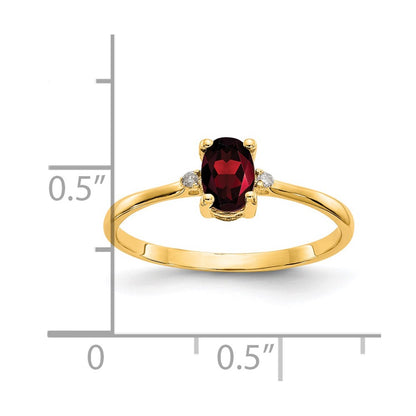 14k Diamond and 6x4 Oval Garnet Birthstone Ring