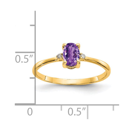 14k Diamond and 6x4 Oval Amethyst Birthstone Ring