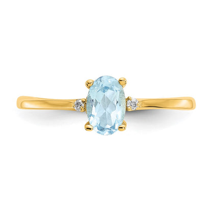 14k Diamond and 6x4 Oval Aquamarine Birthstone Ring