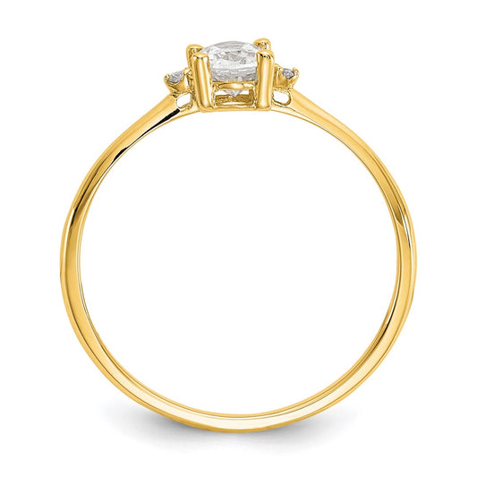 14k Diamond and 6x4 Oval White Topaz Birthstone Ring