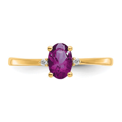 14k Diamond and 6x4 Oval Rhodolite Garnet Birthstone Ring