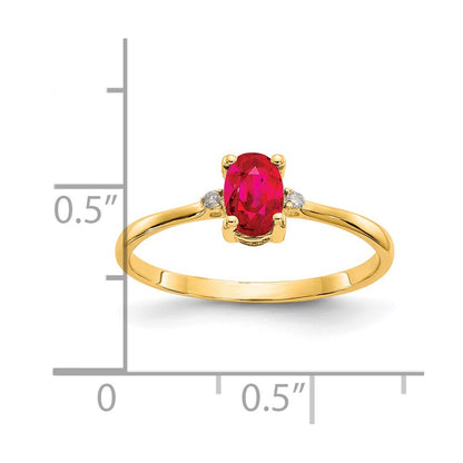 14k Diamond and 6x4 Oval Ruby Birthstone Ring