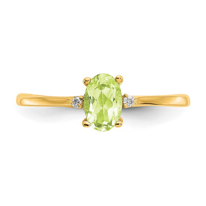 14k Diamond and 6x4 Oval Peridot Birthstone Ring