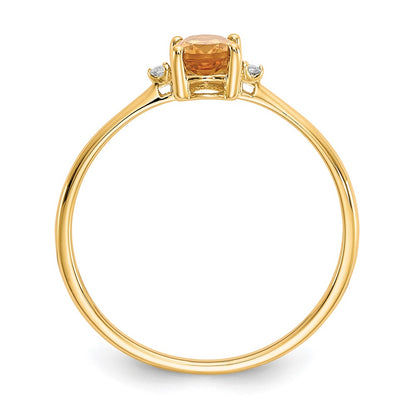14k Diamond and 6x4 Oval Citrine Birthstone Ring