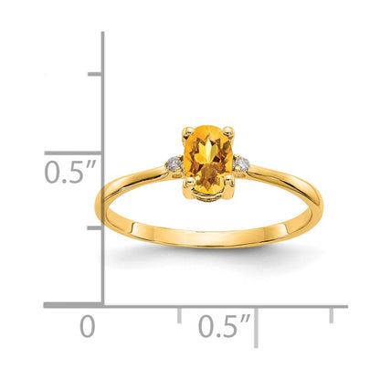 14k Diamond and 6x4 Oval Citrine Birthstone Ring