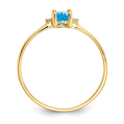 14k Diamond and 6x4 Oval Blue Topaz Birthstone Ring