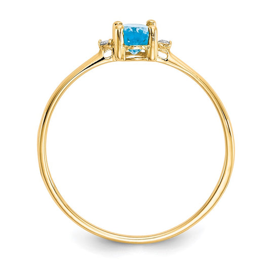 14k Diamond and 6x4 Oval Blue Topaz Birthstone Ring