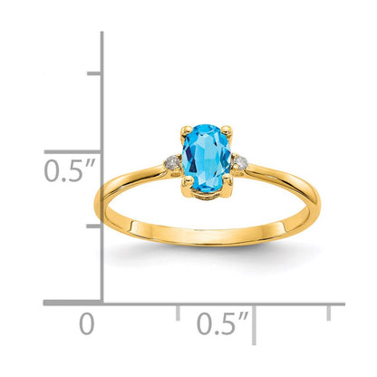 14k Diamond and 6x4 Oval Blue Topaz Birthstone Ring