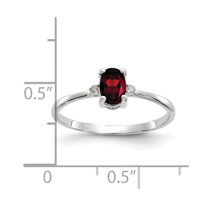 14k White Gold Diamond and 6x4 Oval Garnet Birthstone Ring