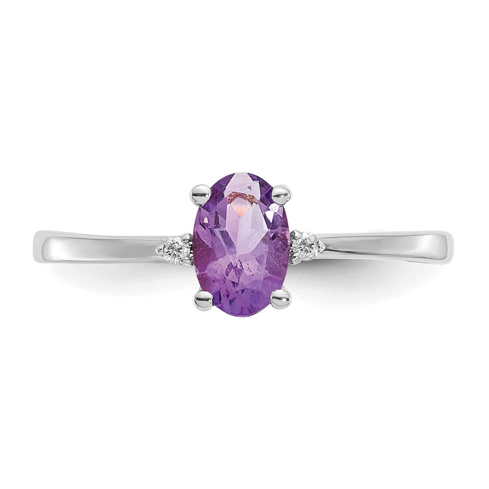 14k White Gold Diamond and 6x4 Oval Amethyst Birthstone Ring