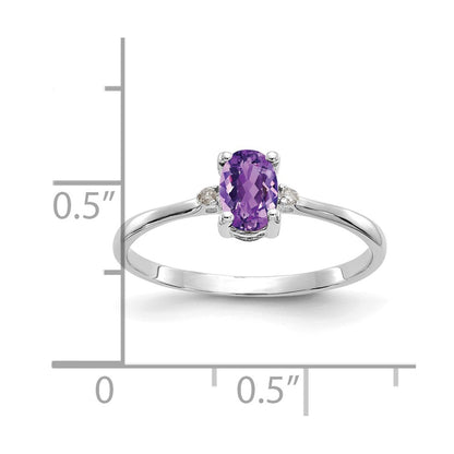 14k White Gold Diamond and 6x4 Oval Amethyst Birthstone Ring