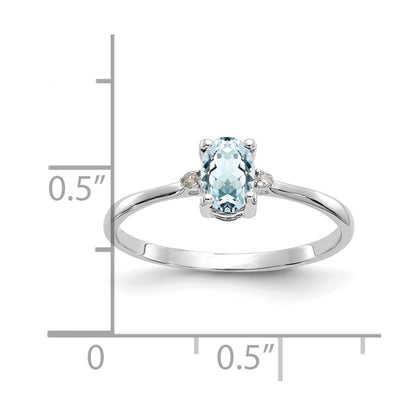 14k White Gold Diamond and 6x4 Oval Aquamarine Birthstone Ring