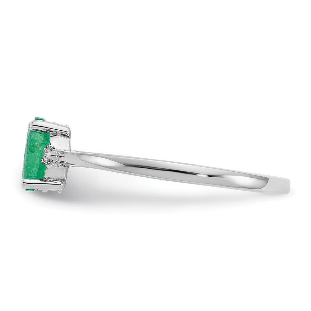 14k White Gold Diamond and 6x4 Oval Emerald Birthstone Ring