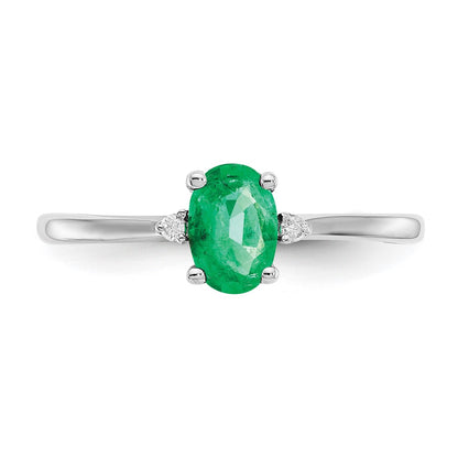 14k White Gold Diamond and 6x4 Oval Emerald Birthstone Ring