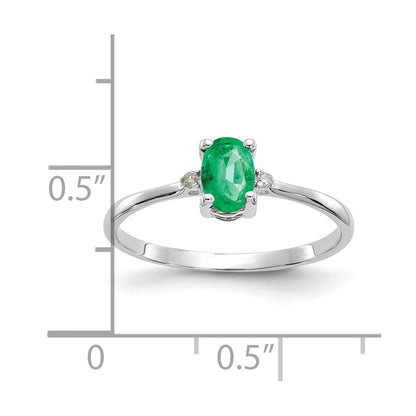 14k White Gold Diamond and 6x4 Oval Emerald Birthstone Ring
