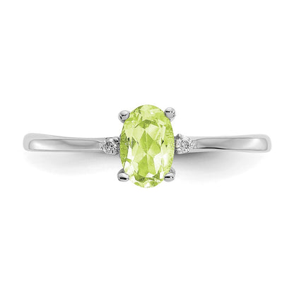 14k White Gold Diamond and 6x4 Oval Peridot Birthstone Ring