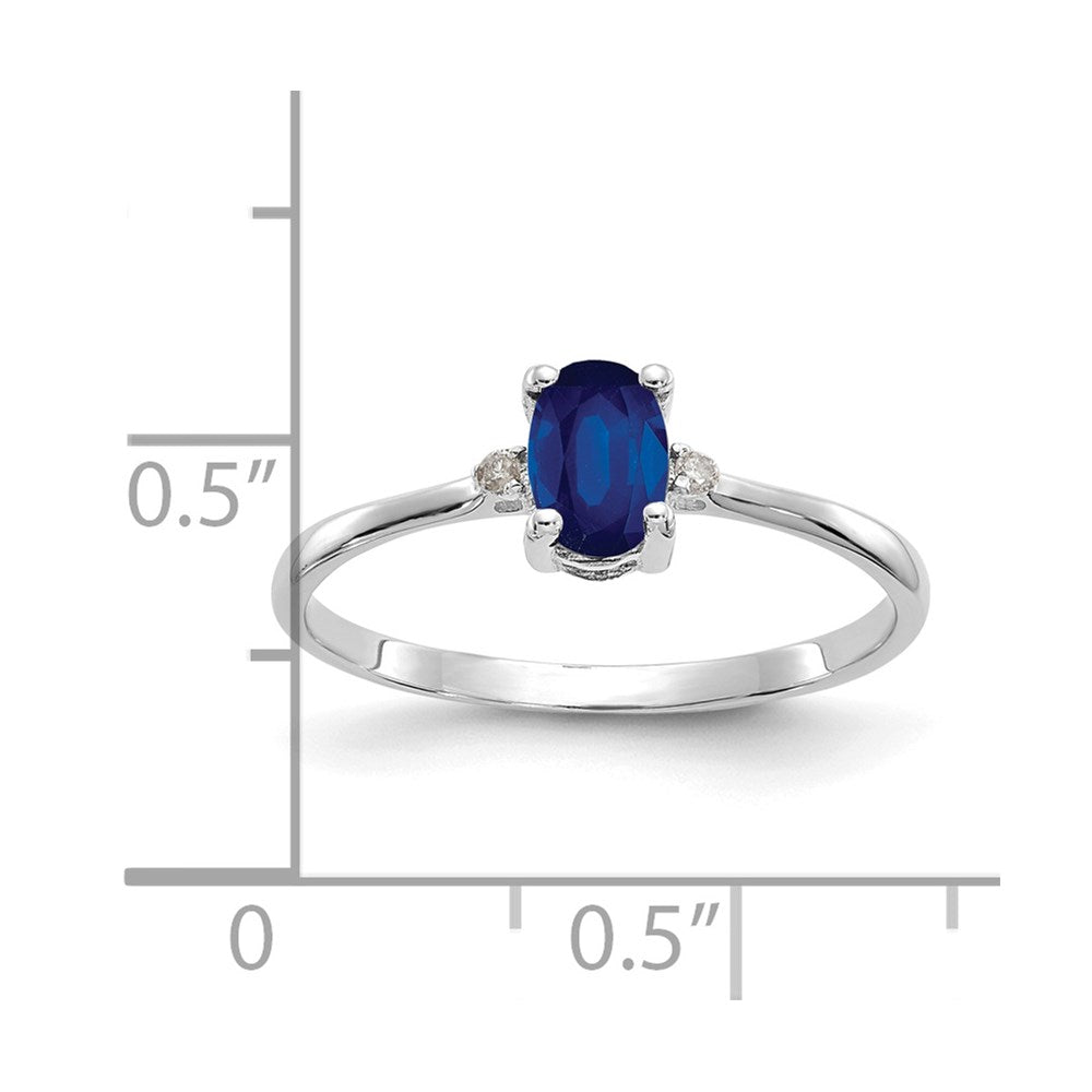 14k White Gold Diamond and 6x4 Oval Sapphire Birthstone Ring