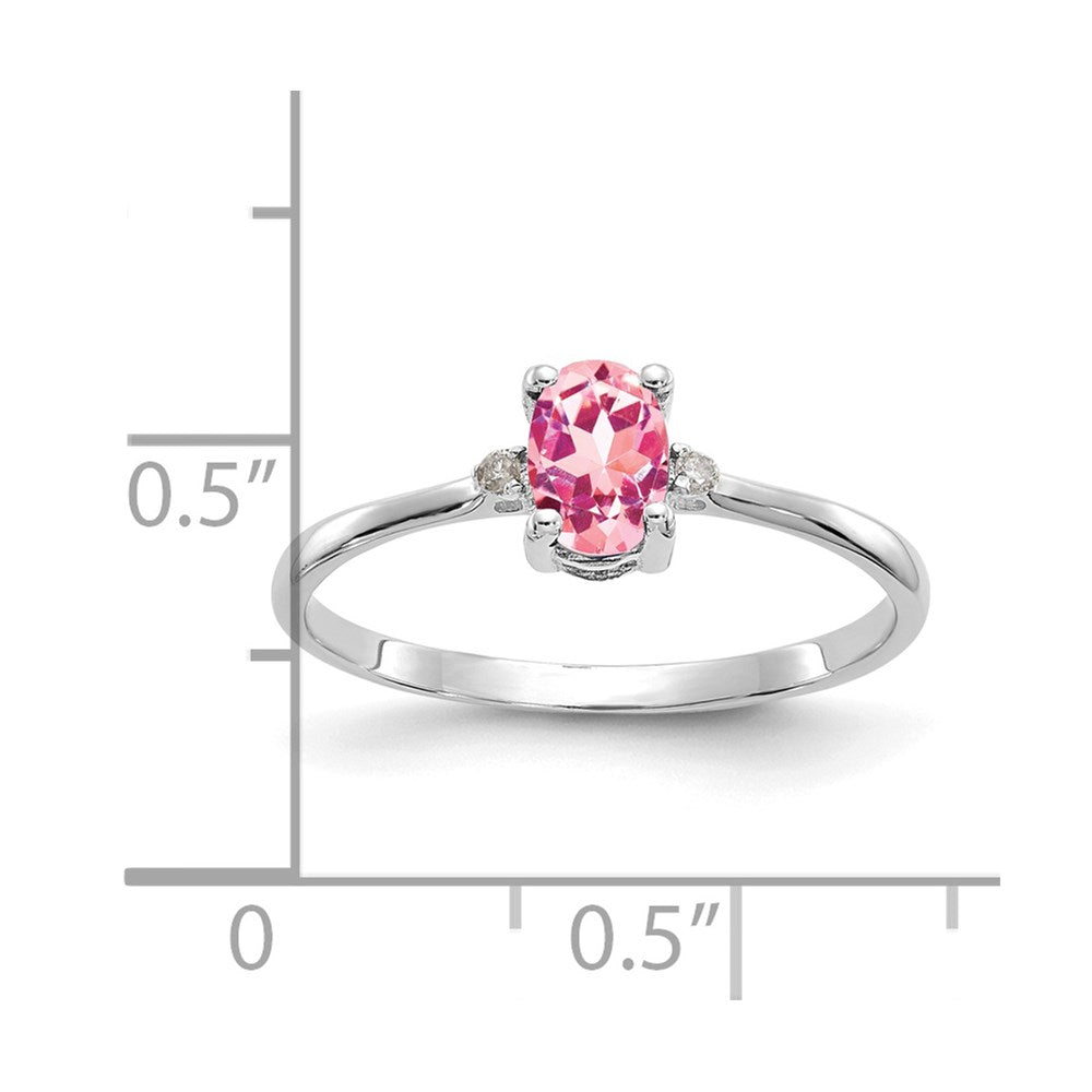 14k White Gold Diamond and 6x4 Oval Pink Tourmaline Birthstone Ring