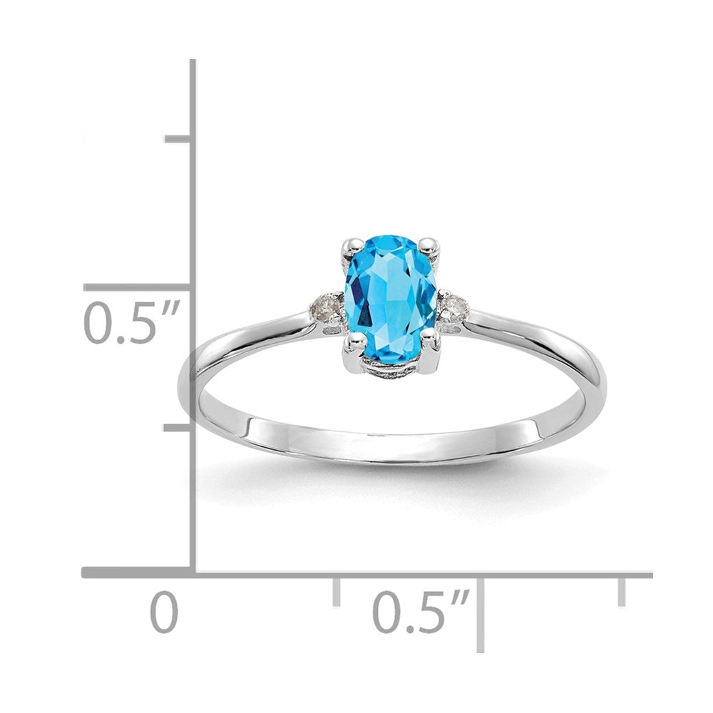 14k White Gold Diamond and 6x4 Oval Blue Topaz Birthstone Ring