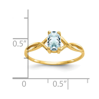 14k 6x4 Oval Aquamarine Birthstone Ring