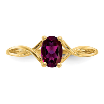 14k 6x4 Oval Rhodolite Garnet Birthstone Ring
