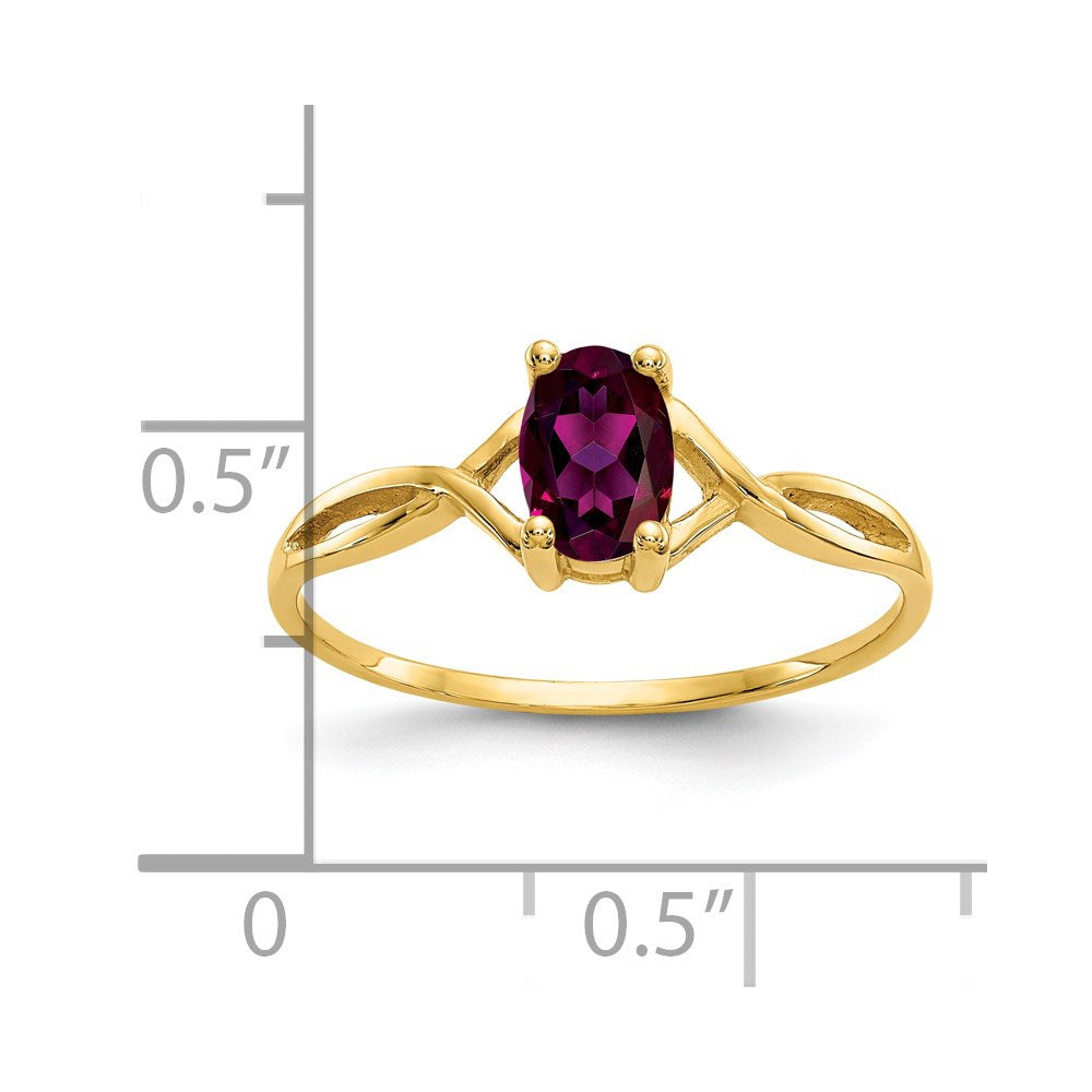 14k 6x4 Oval Rhodolite Garnet Birthstone Ring