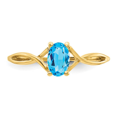 14k 6x4 Oval Blue Topaz Birthstone Ring