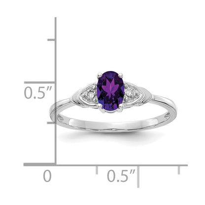 14k White Gold 6x4 Oval February/Amethyst and Diamond Ring