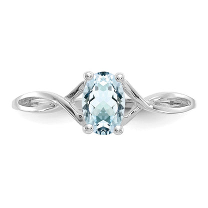 14k White Gold 6x4 Oval Aquamarine Birthstone Ring