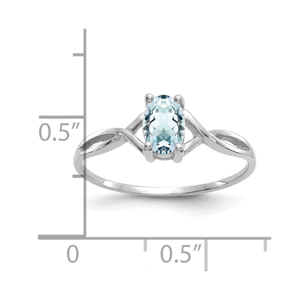 14k White Gold 6x4 Oval Aquamarine Birthstone Ring