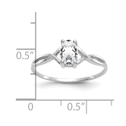 14k White Gold 6x4 Oval White Topaz Birthstone Ring