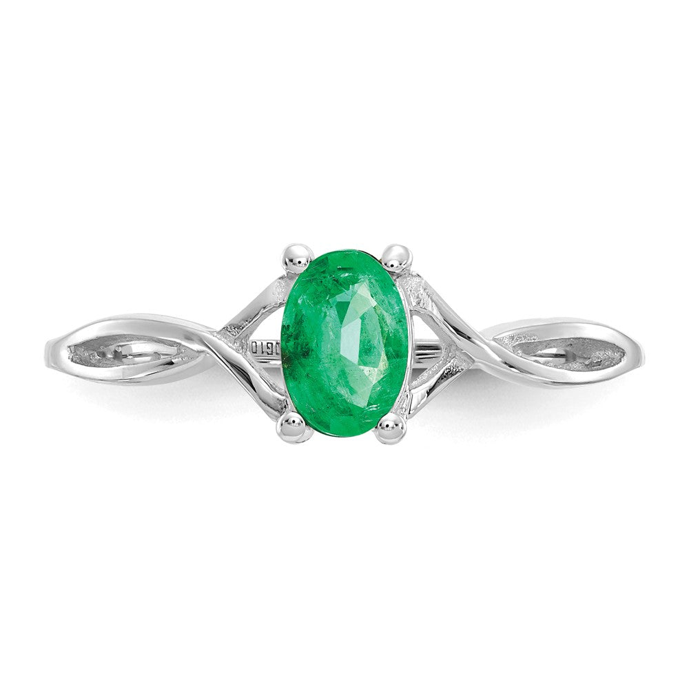 14k White Gold 6x4 Oval Emerald Birthstone Ring
