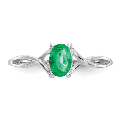 14k White Gold 6x4 Oval Emerald Birthstone Ring