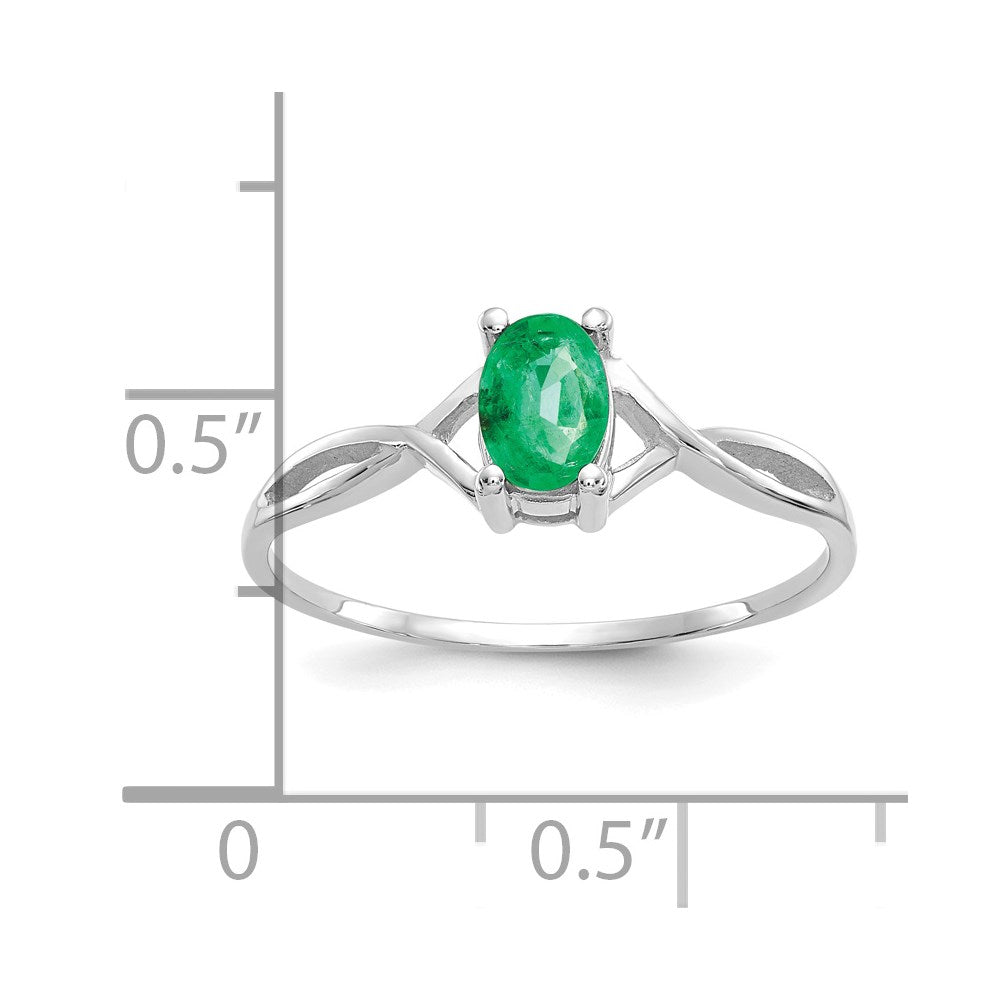 14k White Gold 6x4 Oval Emerald Birthstone Ring