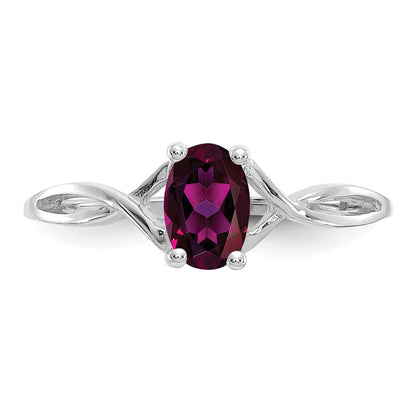 14k White Gold 6x4 Oval Rhodolite Garnet Birthstone Ring