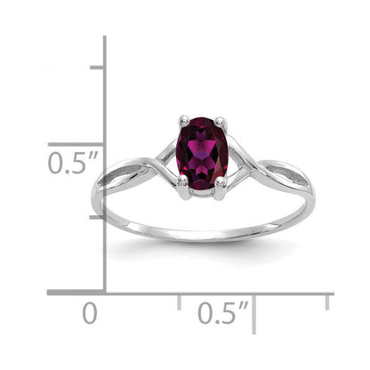 14k White Gold 6x4 Oval Rhodolite Garnet Birthstone Ring
