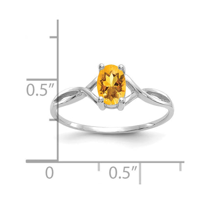 14k White Gold 6x4 Oval Citrine Birthstone Ring
