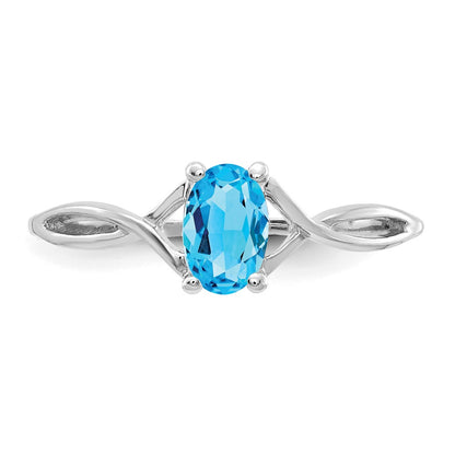 14k White Gold 6x4 Oval Blue Topaz Birthstone Ring