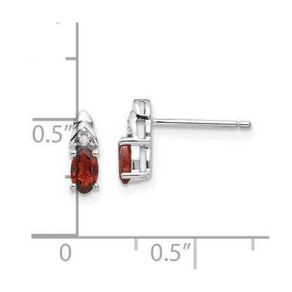 14k White Gold 5x3 Oval January/Garnet and Diamond Post Earrings
